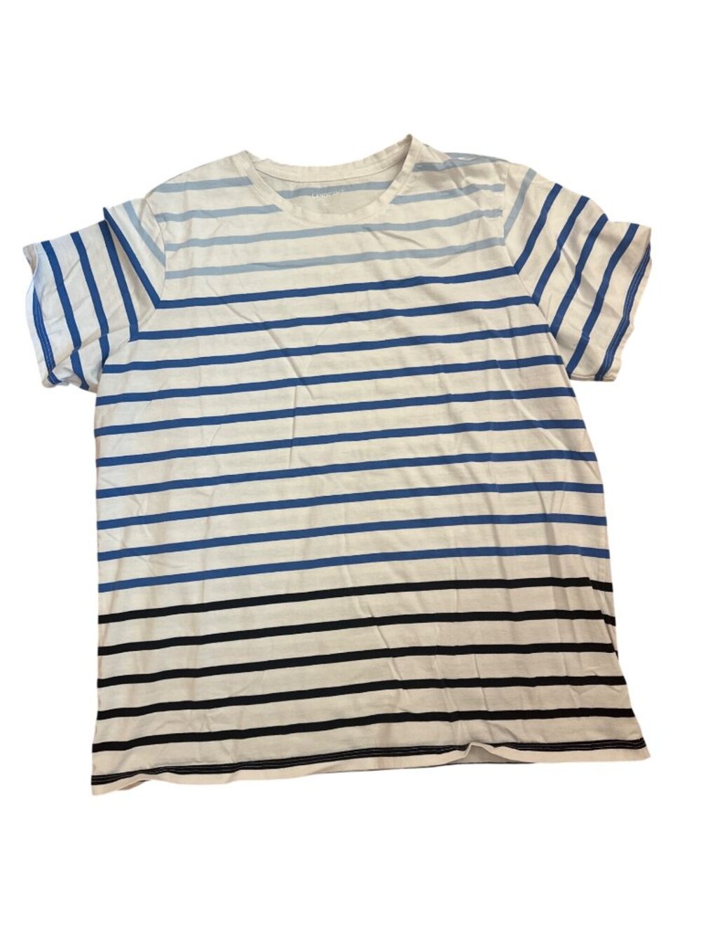 Land's End Women's Top XLT 18 Striped Casual Basic Soft Blue White Supima Cotton